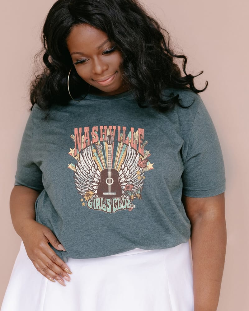 Front of a model wearing a size Large Nashville Girls Club in Forest by Simply Sage Market. | dia_product_style_image_id:281574